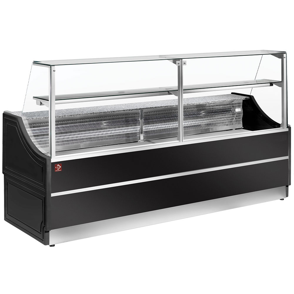 Mostrador vitrina refrigerada panel derechos 90°, sin reserva