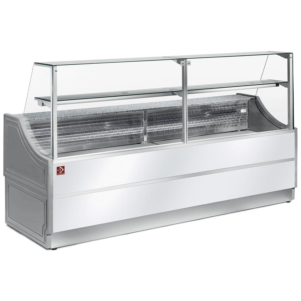 Mostrador vitrina refrigerada panel derechos 90°, sin reserva