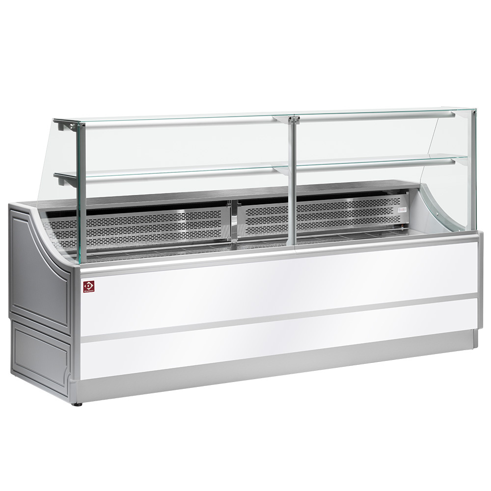 Mostrador vitrina refrigerada panel derechos 90°, con reserva