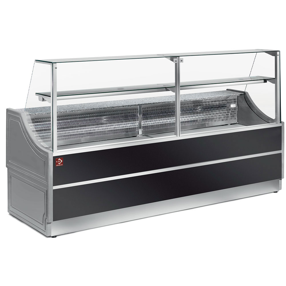 Mostrador vitrina refrigerada panel derechos 90°, sin reserva