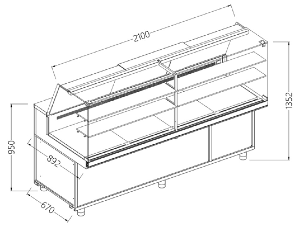 Banco vitrina neutro x panadería EN & GN, cristal alto