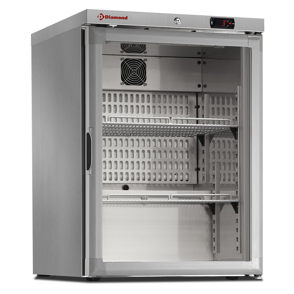 Frigorífico ventilado, puerta de vidrio, 150 litros. acero inoxidable