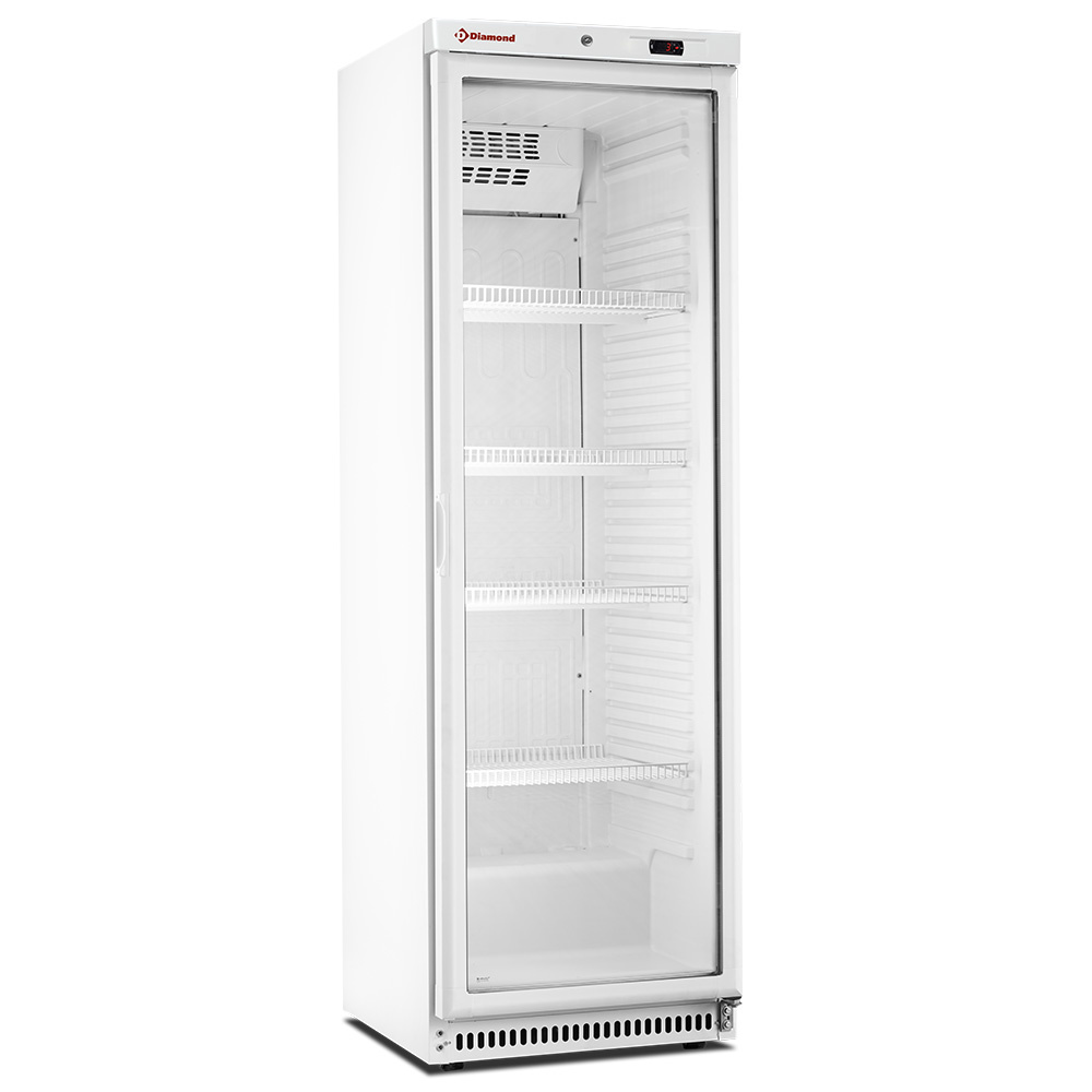 Armario frigorífico, puerta de vidrio, ventilado, 400 litros. blanco