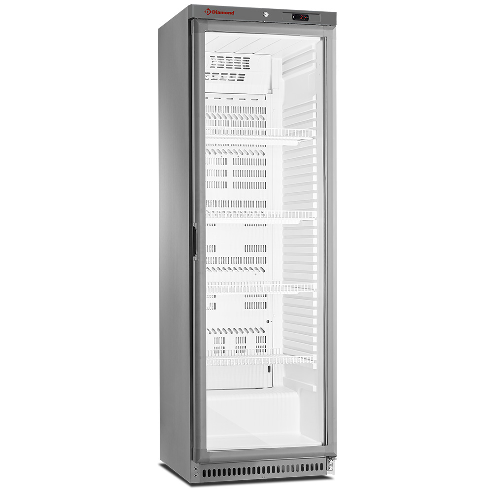 Armario frigorífico, puerta de vidrio, ventilado, 400 litros. acero inoxidable