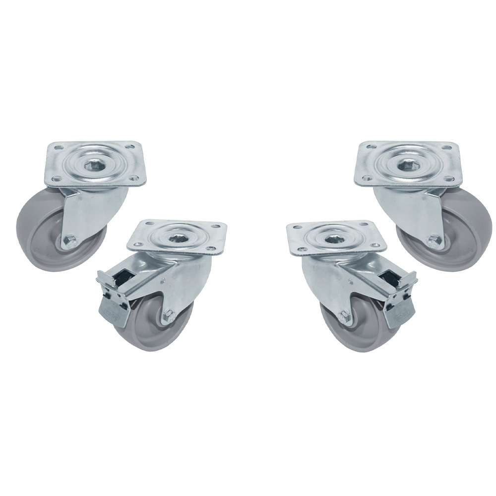 Kit de 4 ruedas giratorias "galvanizadas",  cellula 2 con freno