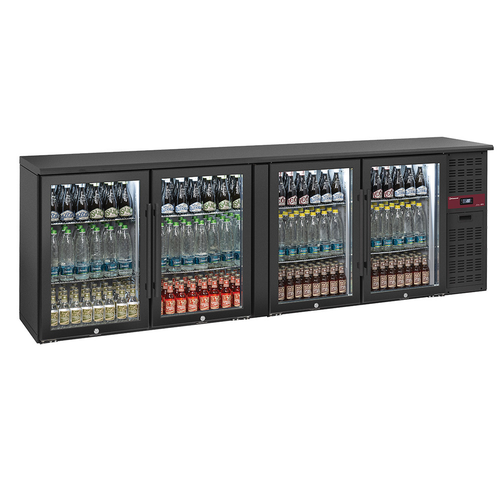 Enfriador de botellas 4 puertas de vidrio, 620 litros, pies ajustables