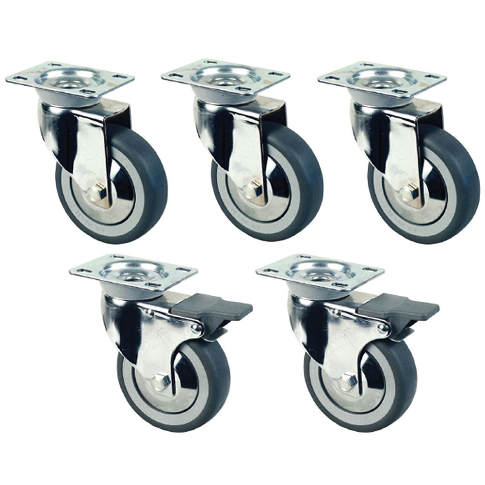 Kit con 5 ruedas cromadas Ø 100 para mesas armario (2 con frenos)