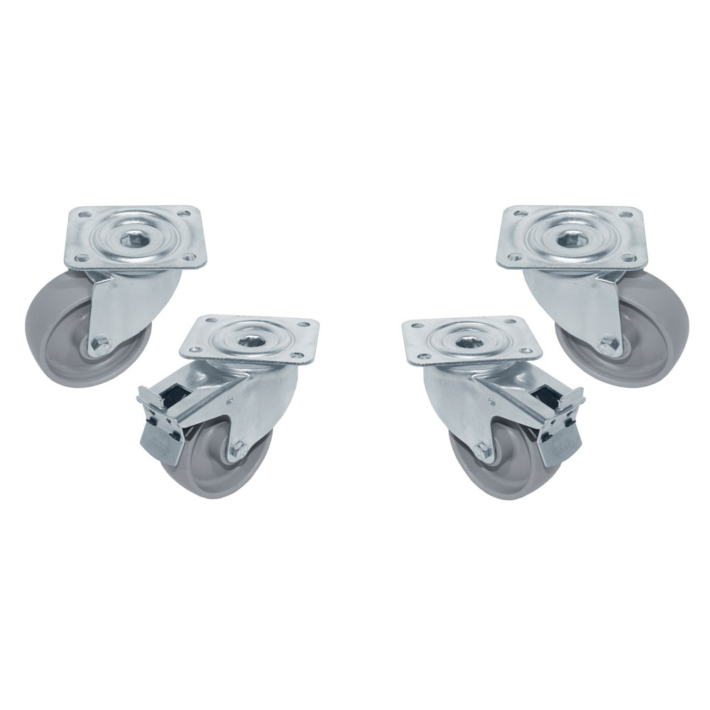 Kit 4 ruedas "galvanizadas", pivotantes, por mesas 2x freno