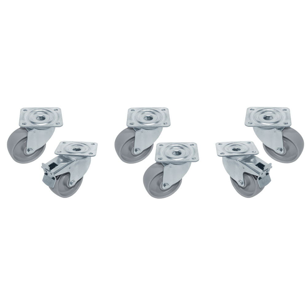 Kit 6 ruedas "galvanizadas", pivotantes,  por mesas 2x freno