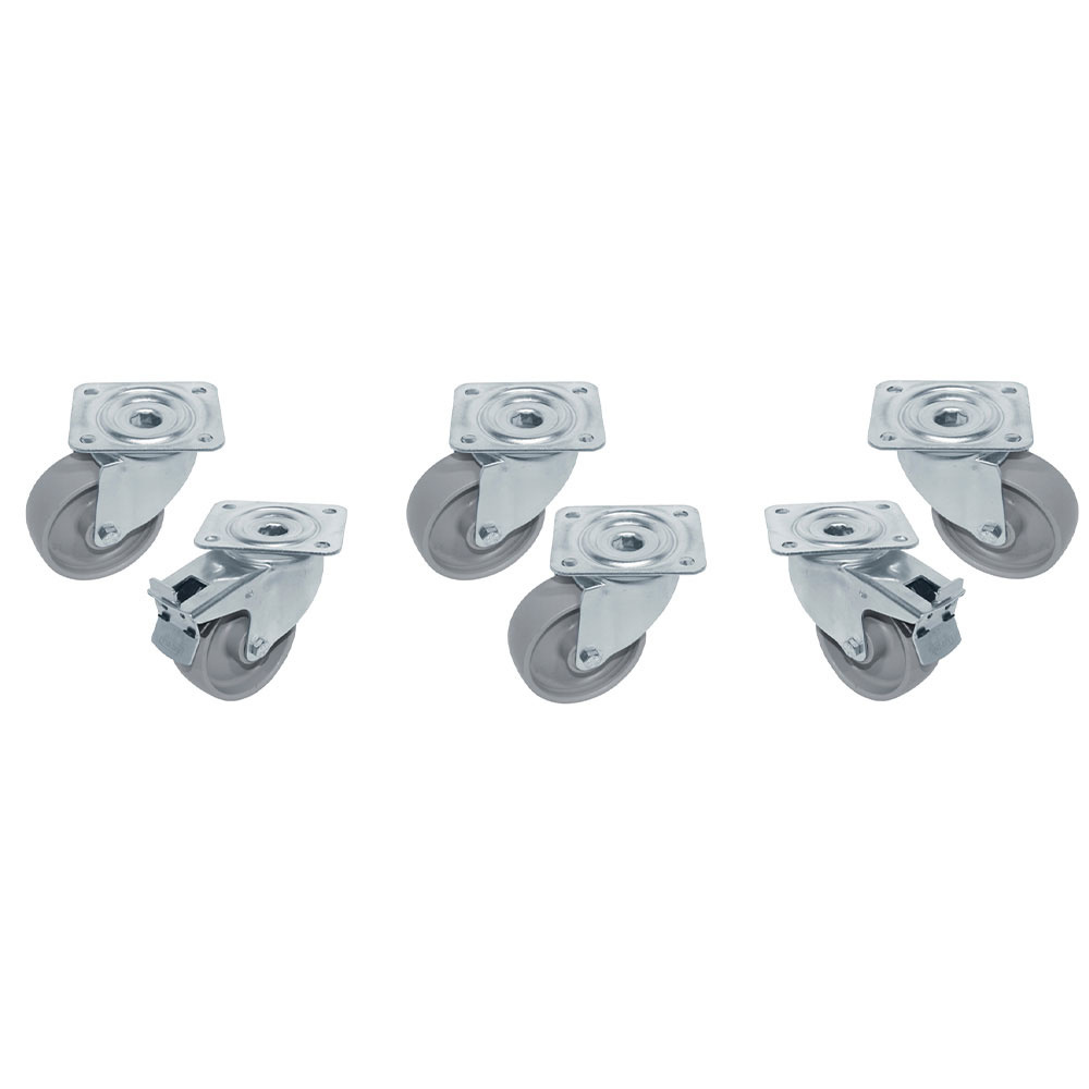 Kit 6 ruedas "galvanizadas", pivotantes,  por mesas 2x freno
