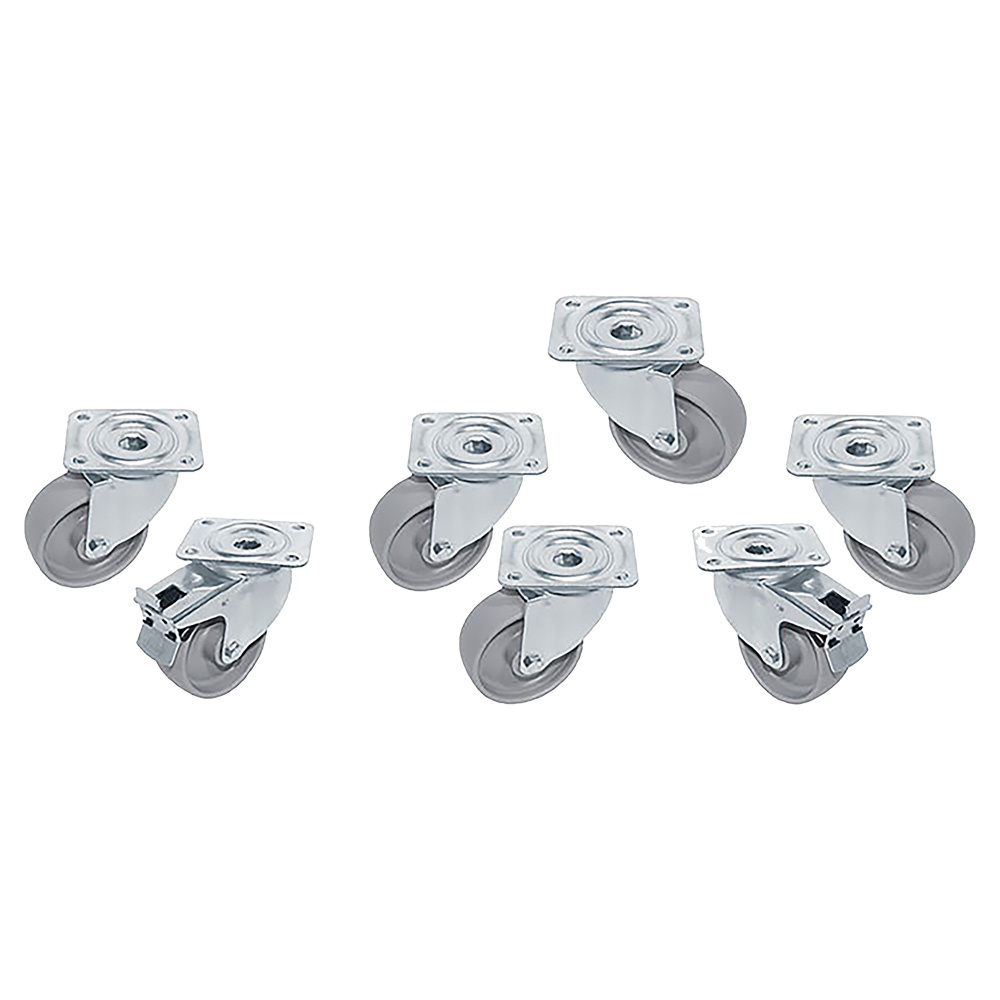 Kit 7 ruedas "galvanizadas", pivotantes,  por mesas 2x freno