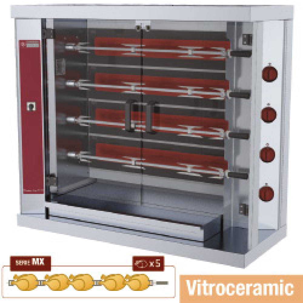 Asador electrico vitrocerámico, 4 espadas (20 pollos)