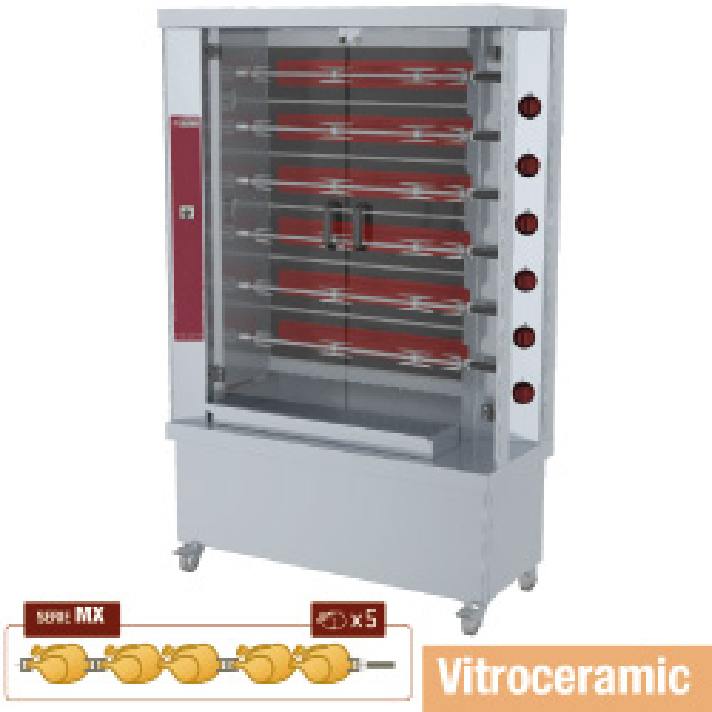 Asador electrico vitrocerámico, 6 espadas (30 pollos)