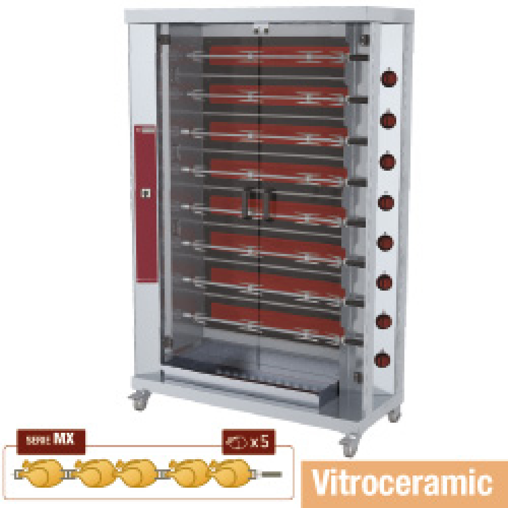 Asador electrico vitrocerámico, 8 espadas (40 pollos)
