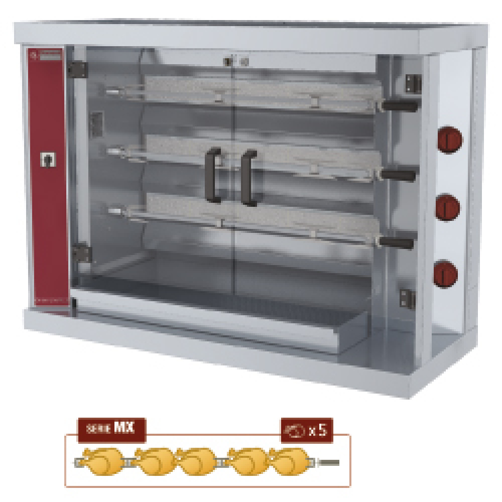Asador de gas, 3 espadas (15 pollos)