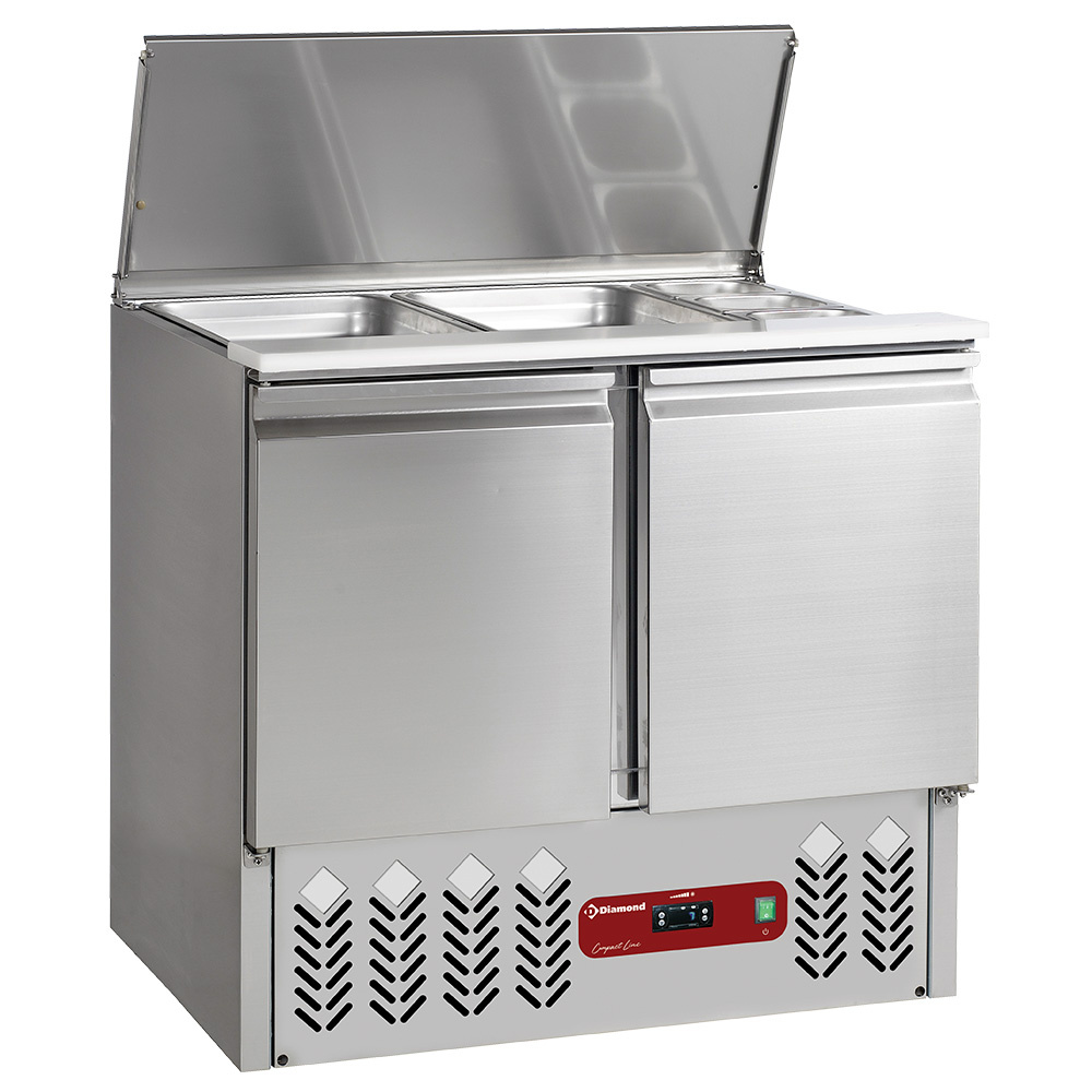 Saladette con tapa 2x GN1/1+3x GN 1/6-150 mm + reserva 2 puertas GN 1/1, 240 Lit