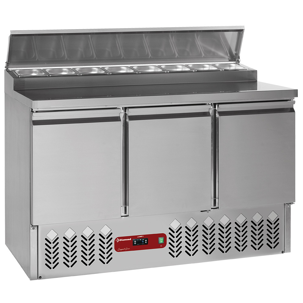 Mesa preparación frigorífica 3 puertas GN 1/1, 340 Lit + estructura refrig. 8x GN1/6-150 mm