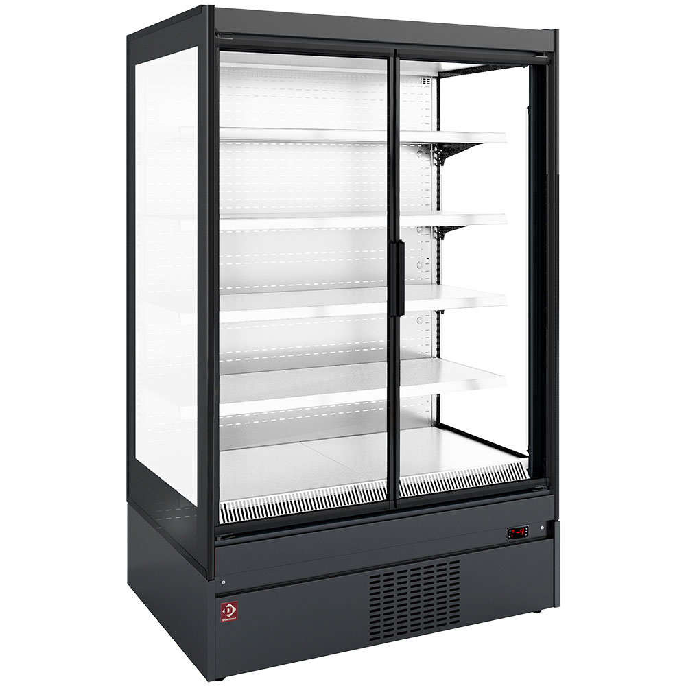 Mueble mural refrigerado, laterales de vidrio, autoservicio, puertas batientes - BLACK/WHITE