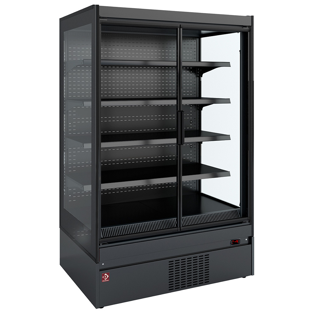 Mueble mural refrigerado, laterales de vidrio, autoservicio, puertas batientes - FULL BLACK