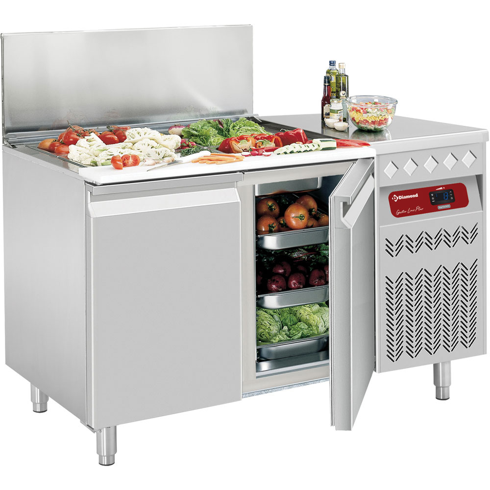 Tabla refrigerada ventilada, 2 puertas GN 1/1, 260 Lit. con estructura refrigerada