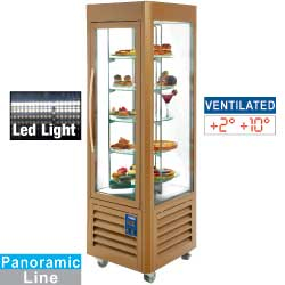 Vitrina panorámica,  5 bases girotorios, 360 LT, Gold