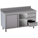 Mesa armario con 2 puertas correderas, 3 cajones, con peto trasero