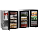 Enfriador de botellas, acero inoxidable, 3 puertas de vidrio, 579 litros