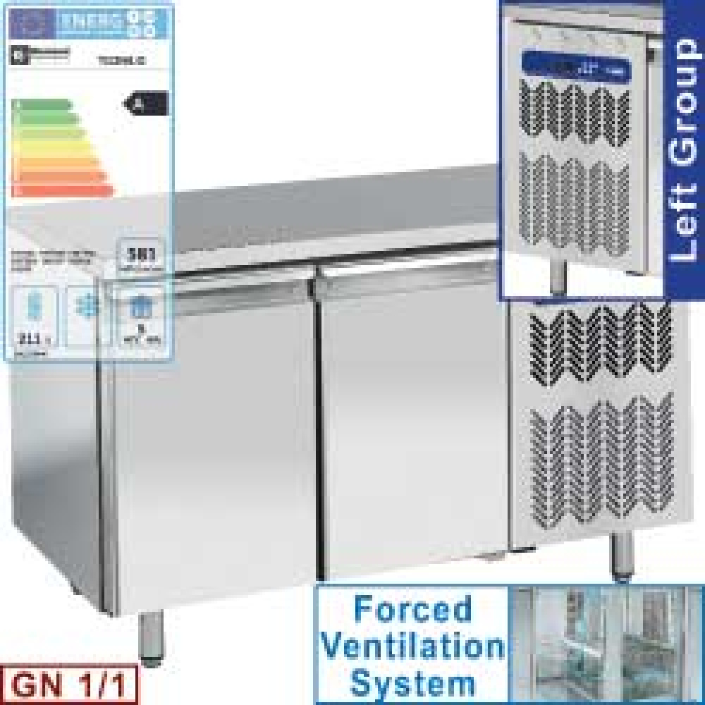Mesa frigorifica, ventilada, 2 puertas GN1/1, grupo a la izquierda