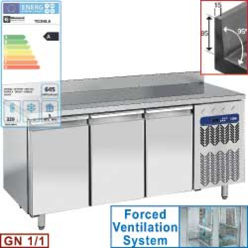 Mesa frigorífica "mural" y ventilada, 3 puertas GN 1/1, 405 litros