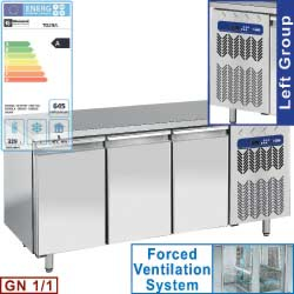 Mesa frigorifica ventilada, 3 puertas GN1/1, grupo a la izquierda