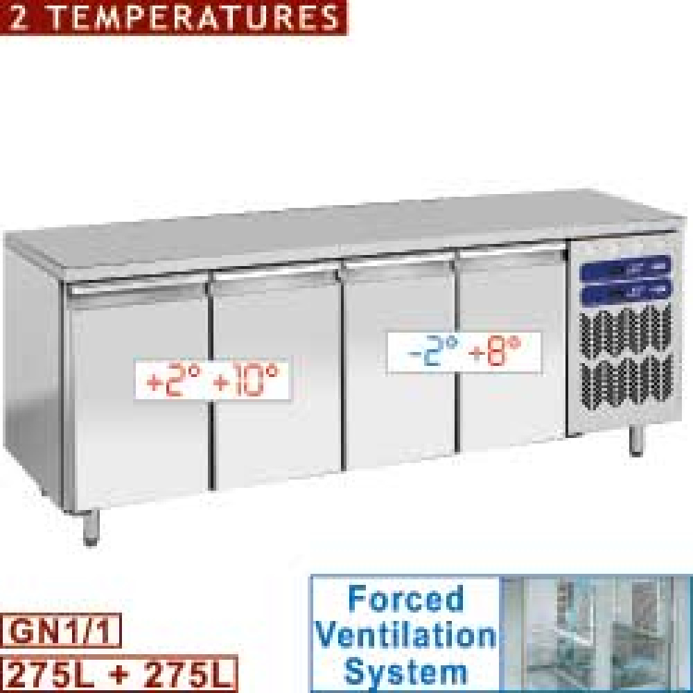 Mesa frigorífica, 2 témperatures, ventilada, 4 puertas GN 1/1
