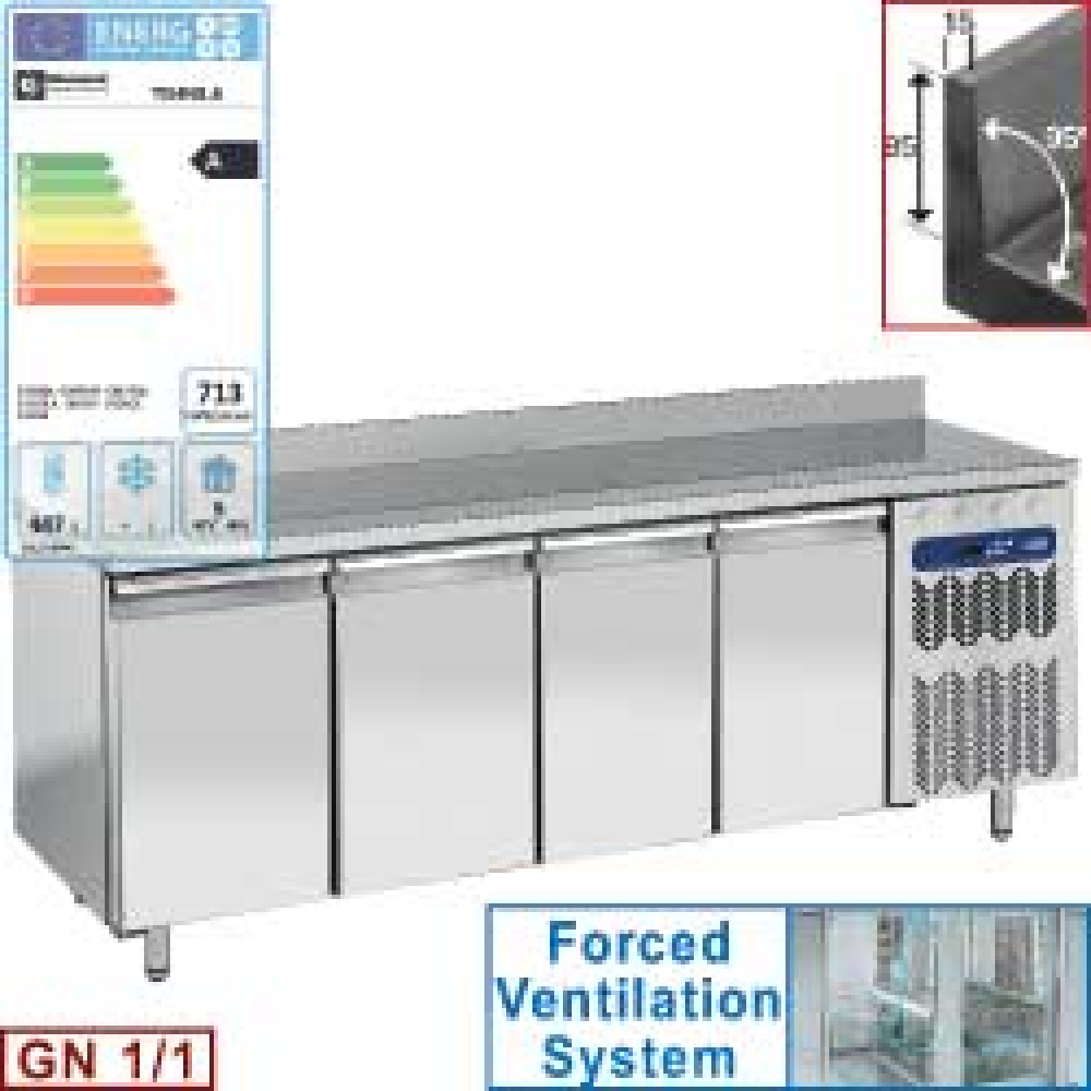 Mesa frigorífica mural " y ventilada, 4 puertas GN 1/1, 550 litros