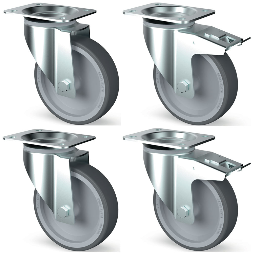 Kit 4 ruedas inox, pivotantes, 2x freno