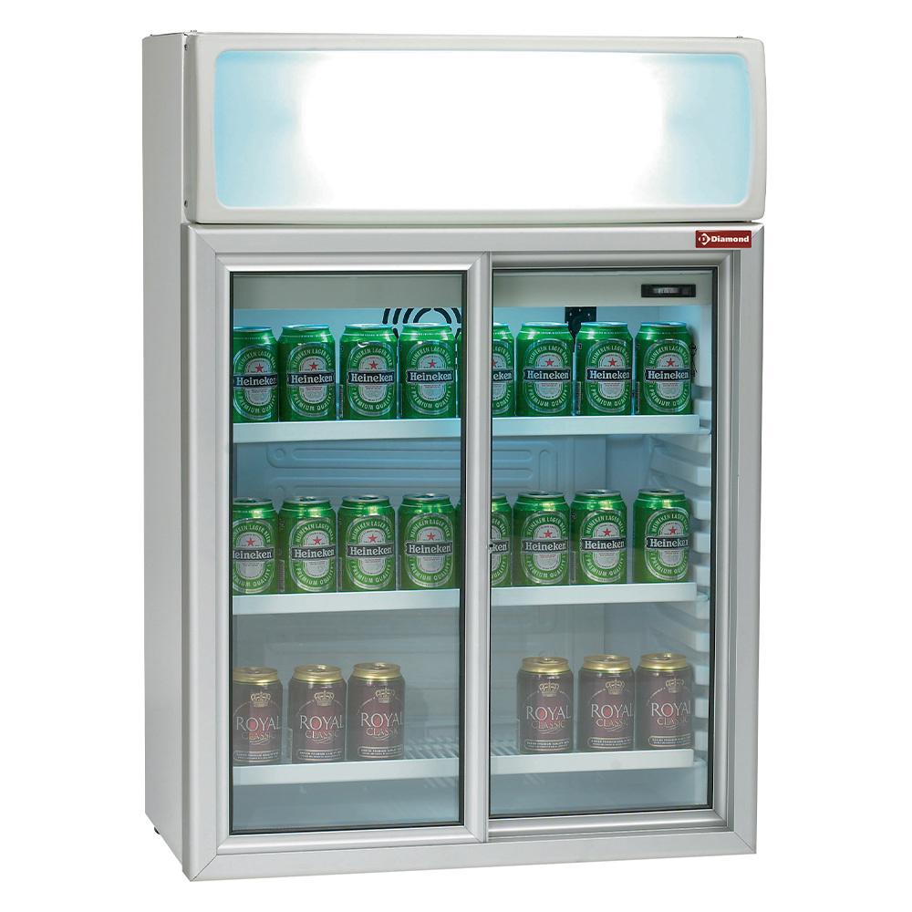 Vitrina de mesa, 100 litros, puertas corredizas, con caja luminosa