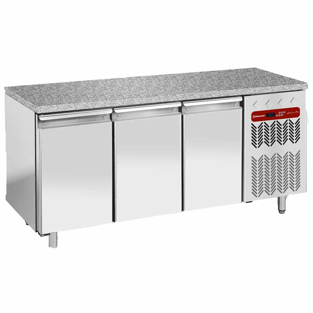 Mesa de congelación, ventilada , 3 puertas EN 600x400 - Top de granito