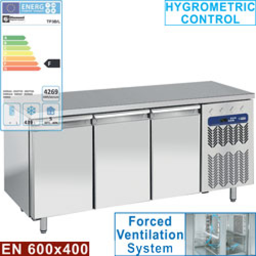 Mesa de congelación, ventilada, 3 puertas EN 600x400