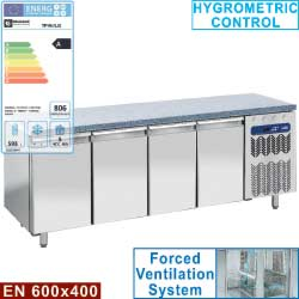 Mesa frigorífica y ventilada, 4 puertas EN 600x400 - Top de granito