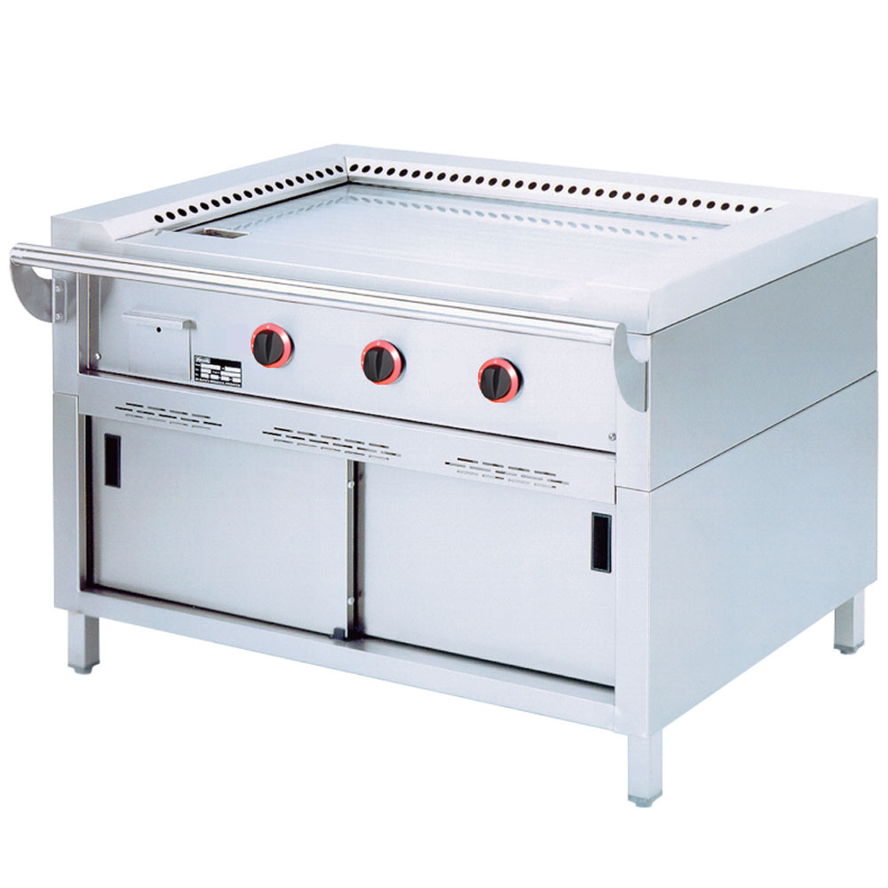 Placa "Teppanyaki" a gas, 3 zonas (3x 7 kW), sobre armario