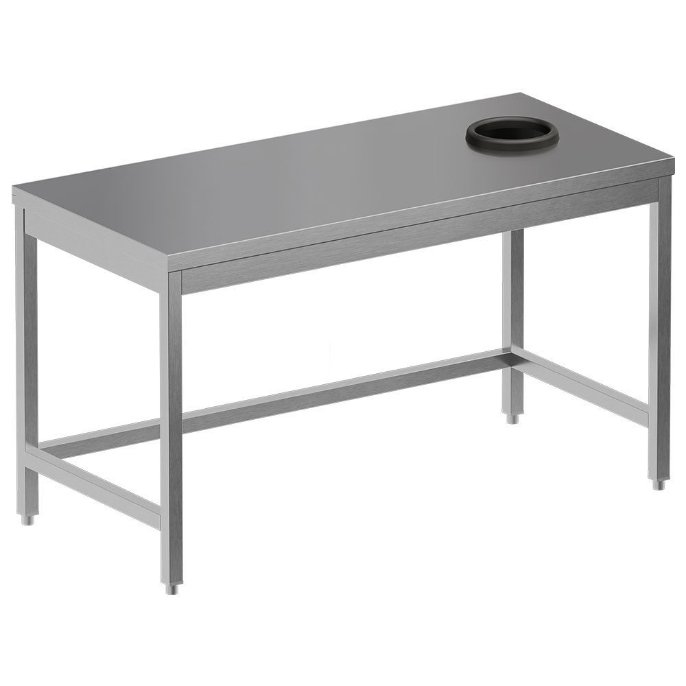 Mesa de desbarace con orificio para residuos