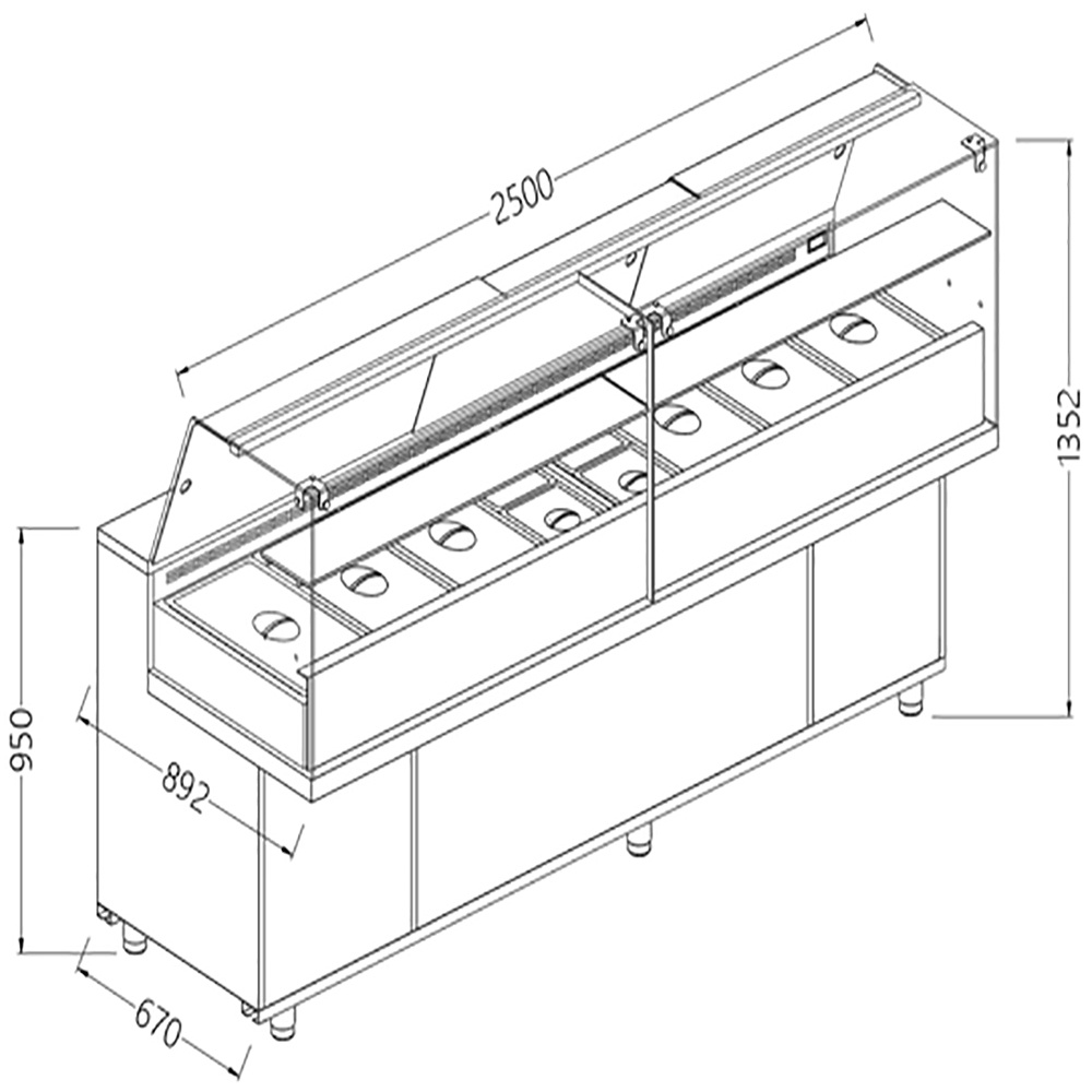 Vitrina de aperitivos saladette_cristal alto, con unidad