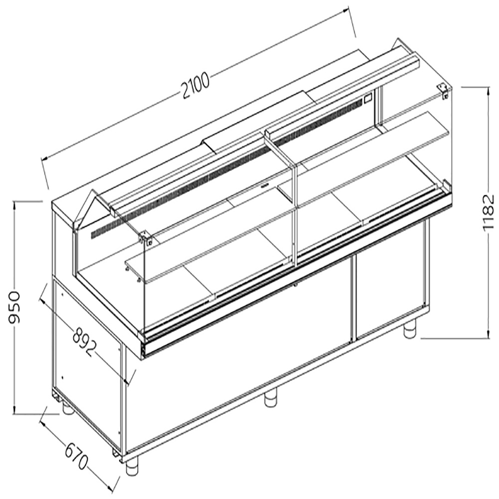 Banco vitrina refrigerado, EN & GN, cristal bajo, ventilado, sin reserva