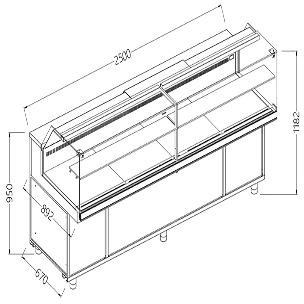 Vitrinas refrigeradas ventiladas para aperitivos_cristal bajo, con unidad, con reserva