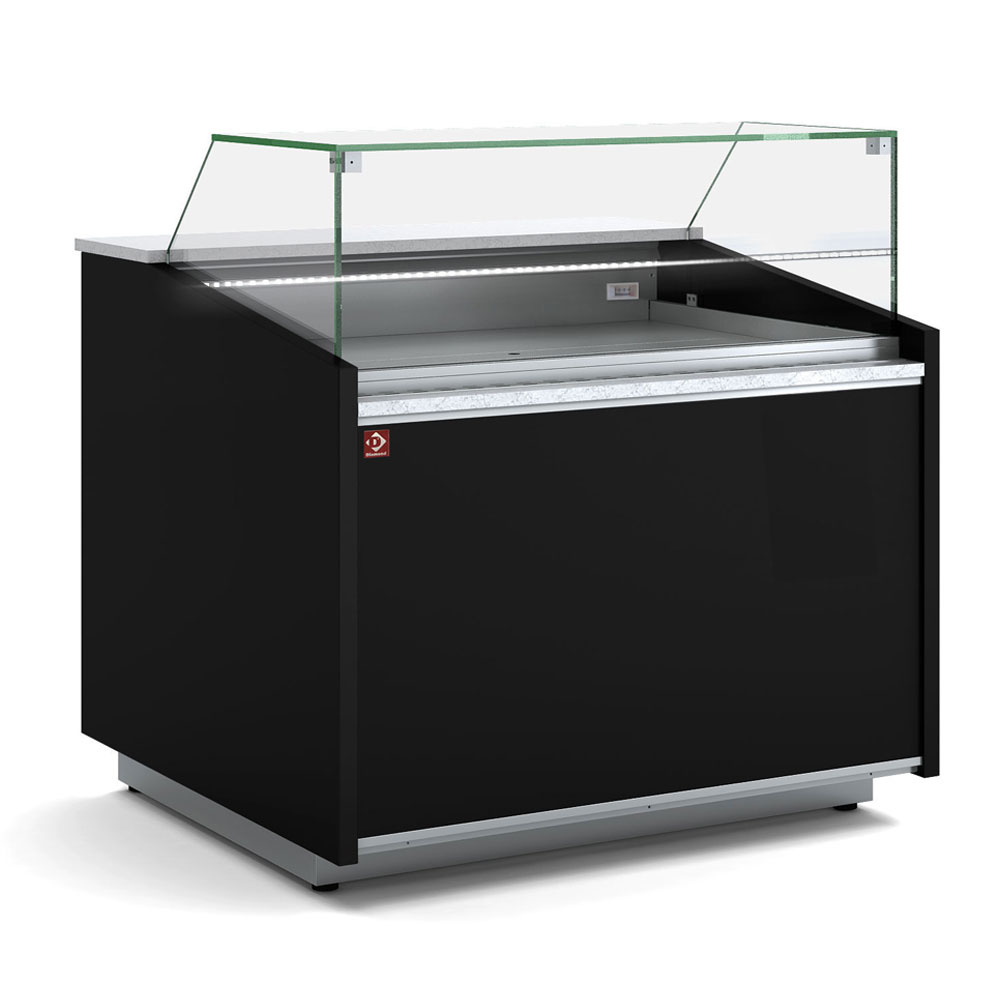 Mostrador ventilado, vidrio bajo, con almacenamiento - NEGRO