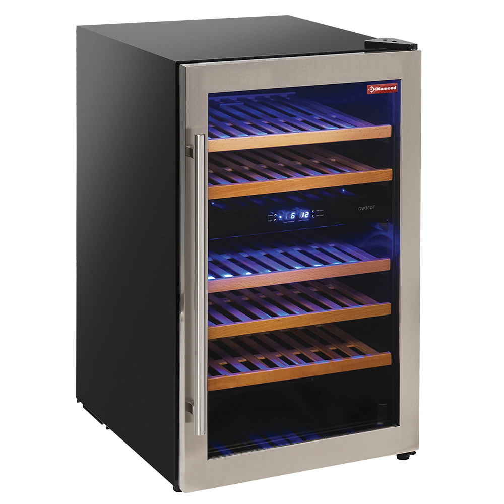 Armario para vinos, ventilada, puerta de  acero inoxidable, 140 Lt., 2 T° - NEGRO