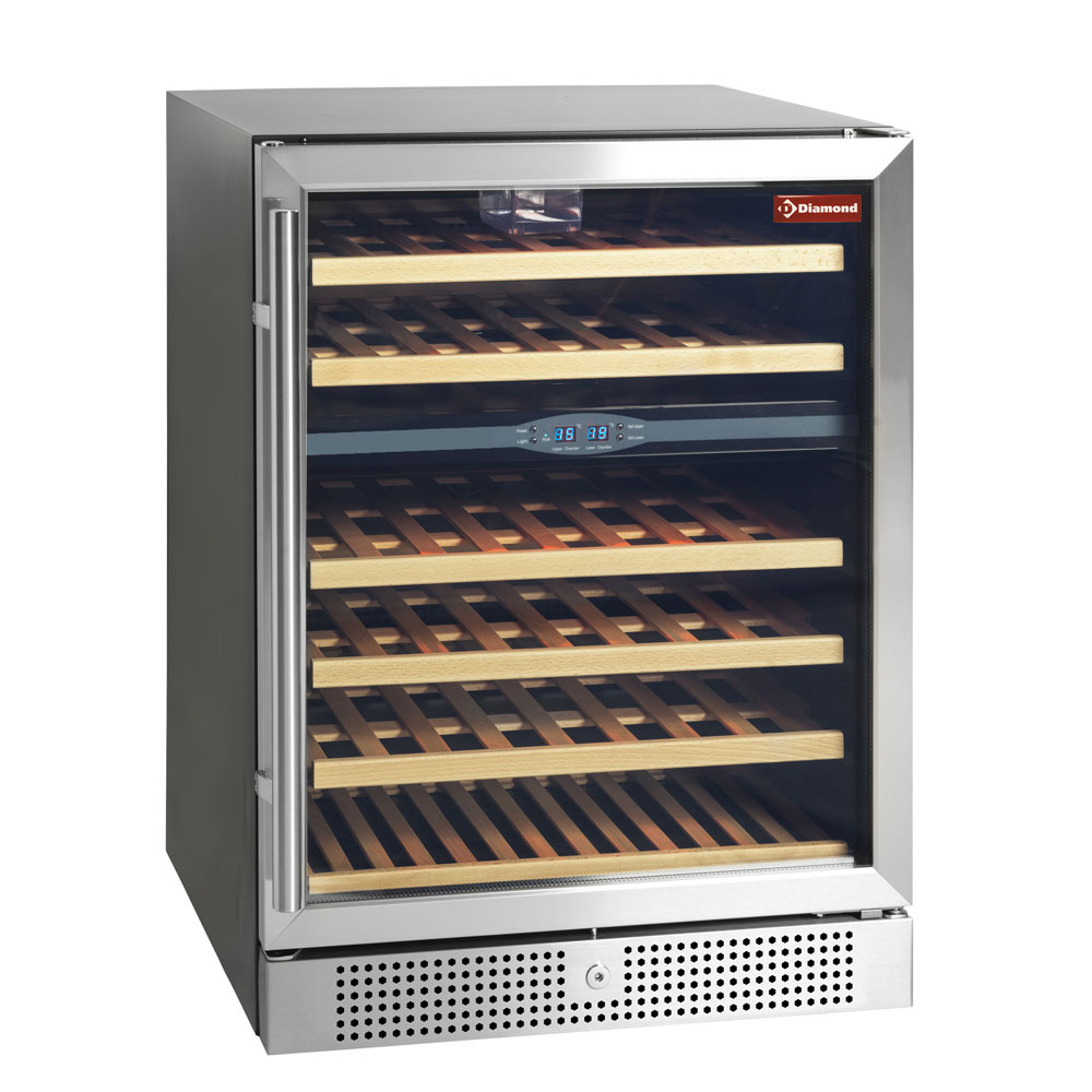 Armario para vinos, ventilada, puerta de  acero inoxidable, 160 Lt., BLACK, 2 T°  BLACK