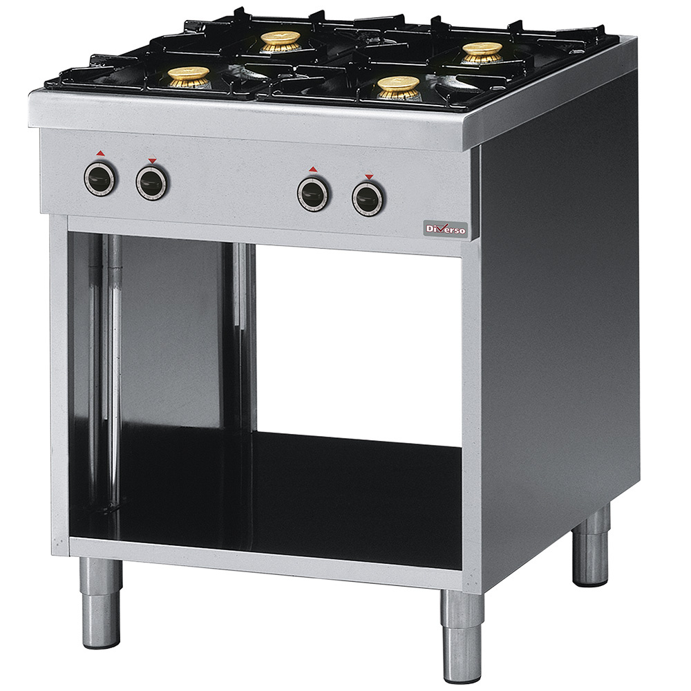 Cocina con 4 fuegos, sobre armario abierto