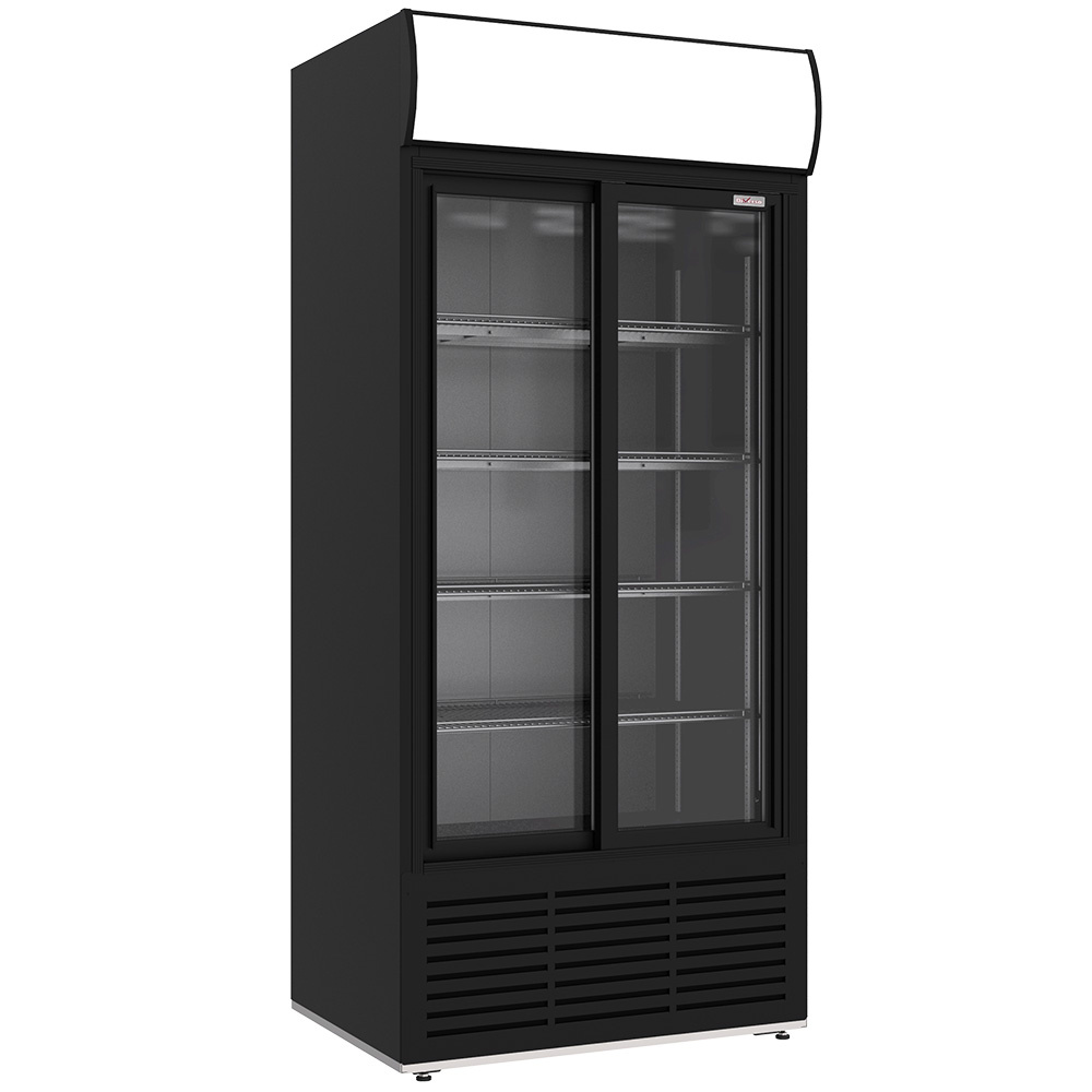 Vitrina positiva, ventilada, 783 litros, 2 puertas correderas, con caja iluminada, NEGRO