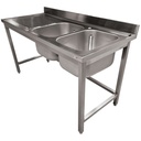 Fregadero de acero inoxidable ECO con 2 cubetas y escurridor a la izquierda, sin estante inferior