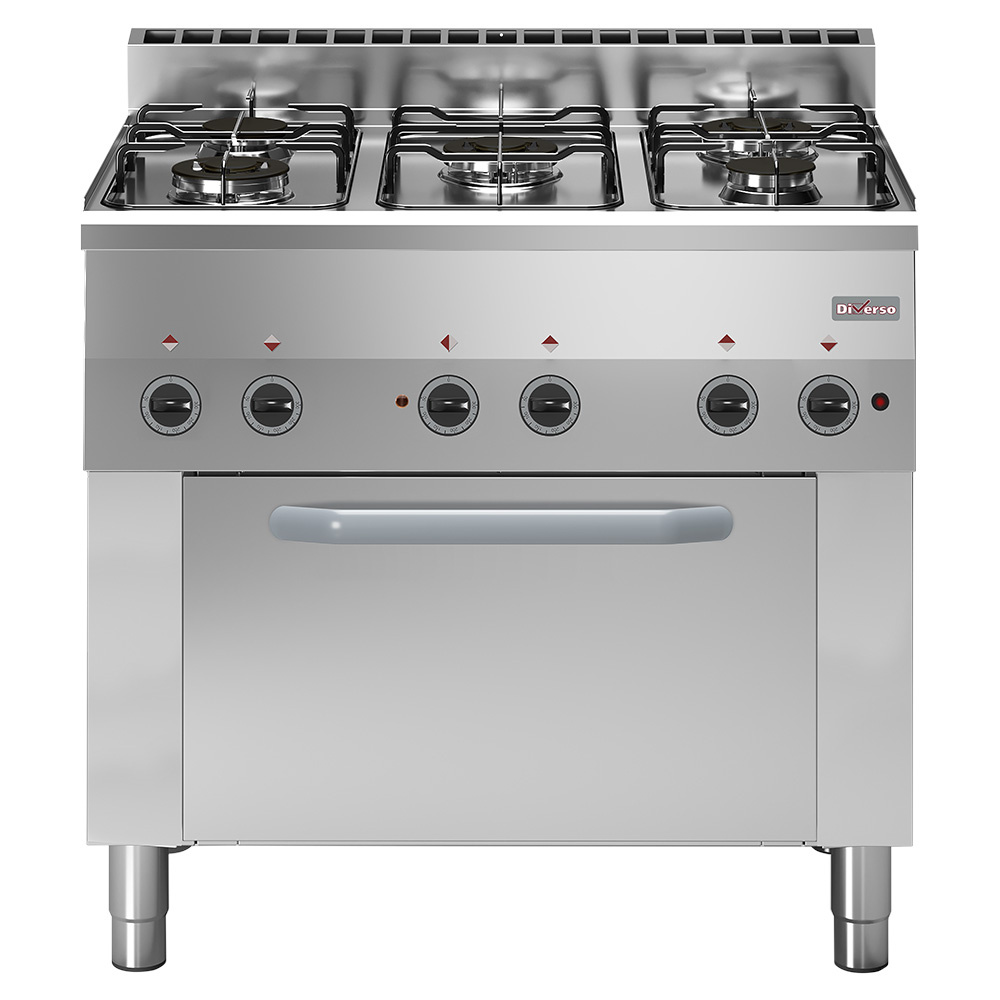 Hornillo de 5 fuegos de gas sobre horno convección eléctrico 4x GN 1/1