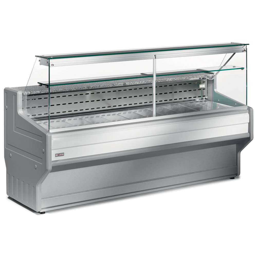 Mostrador refrigerado escaparate de cristal derecho 90 °, con reserva